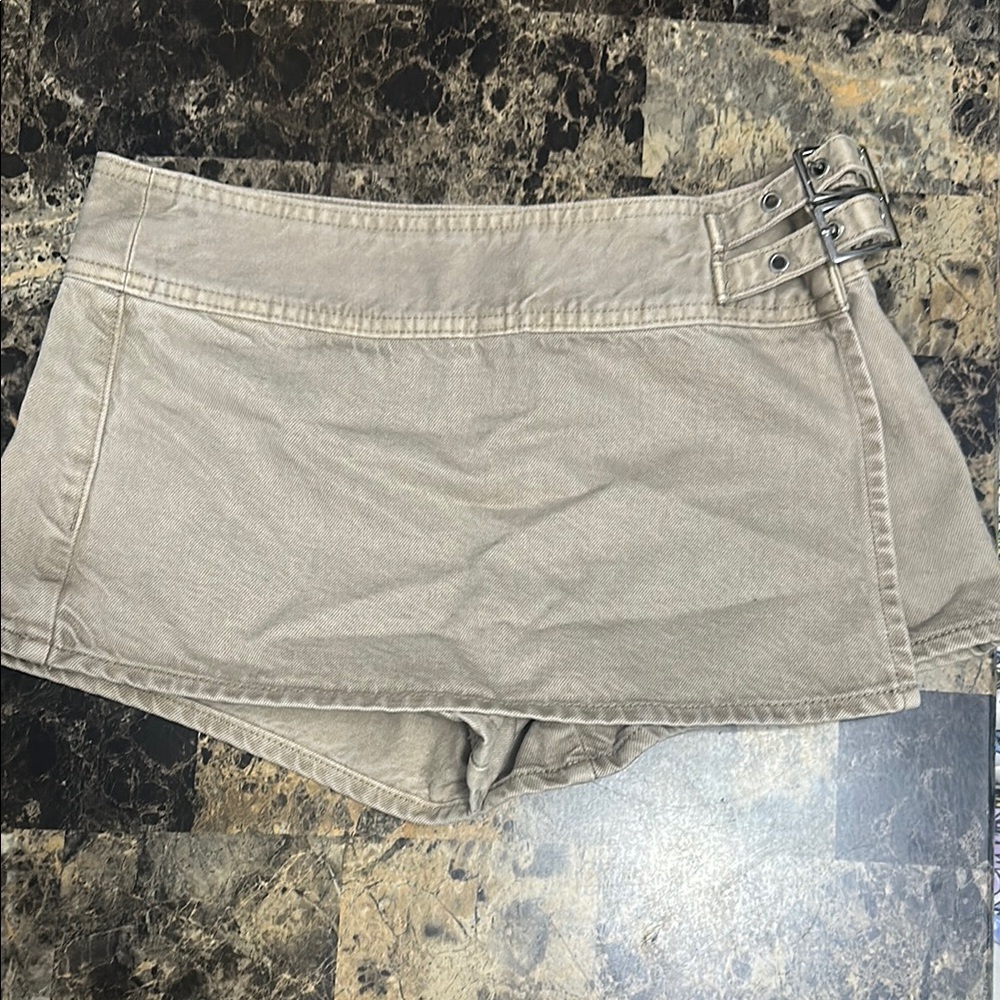 Women's Tan Skort with Buckle Detail